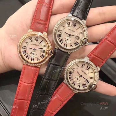 Copy Cartier Ballon Bleu De Watches White MOP Dial 36mm Rose Gold Case